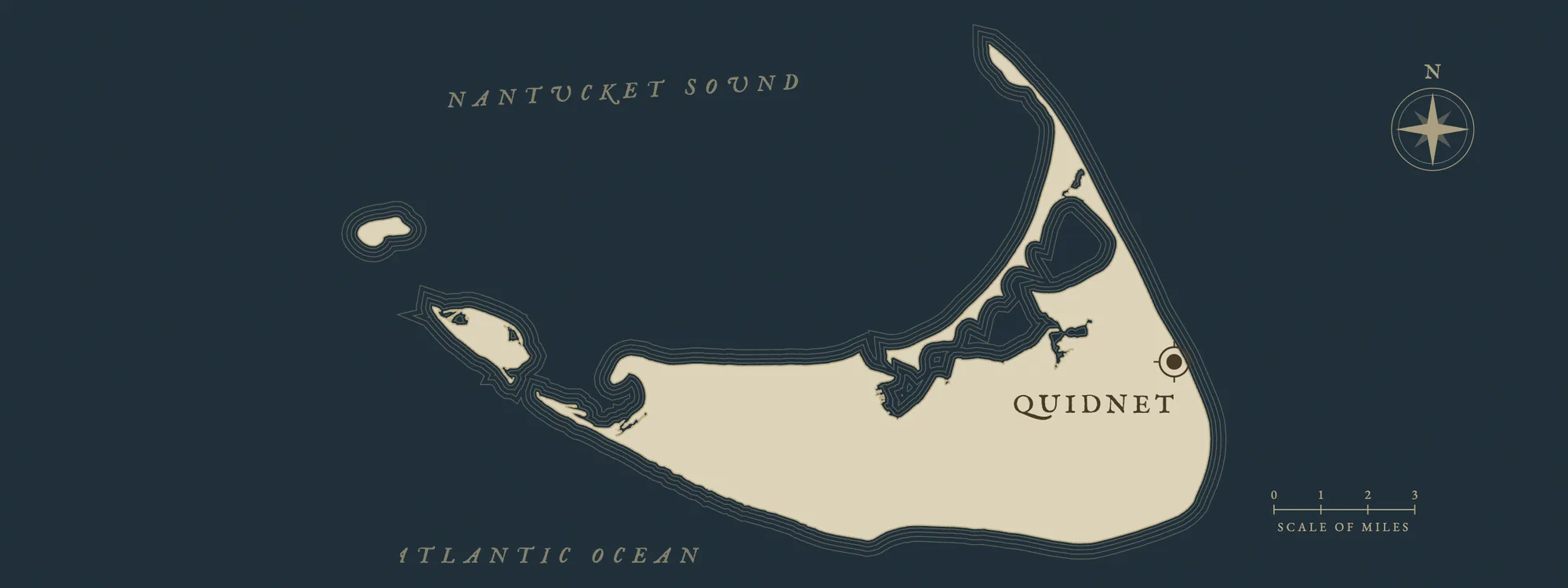 Chart of the island of Nantucket marking the Quidnet area