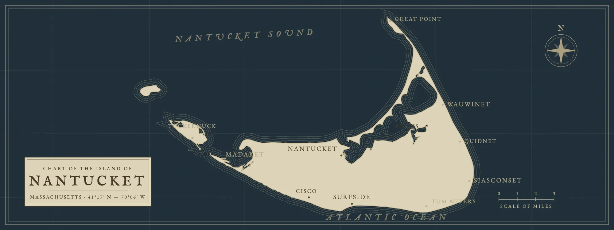 Vintage nautical chart of Nantucket — the island's real estate runs on its own map and its own vocabulary
