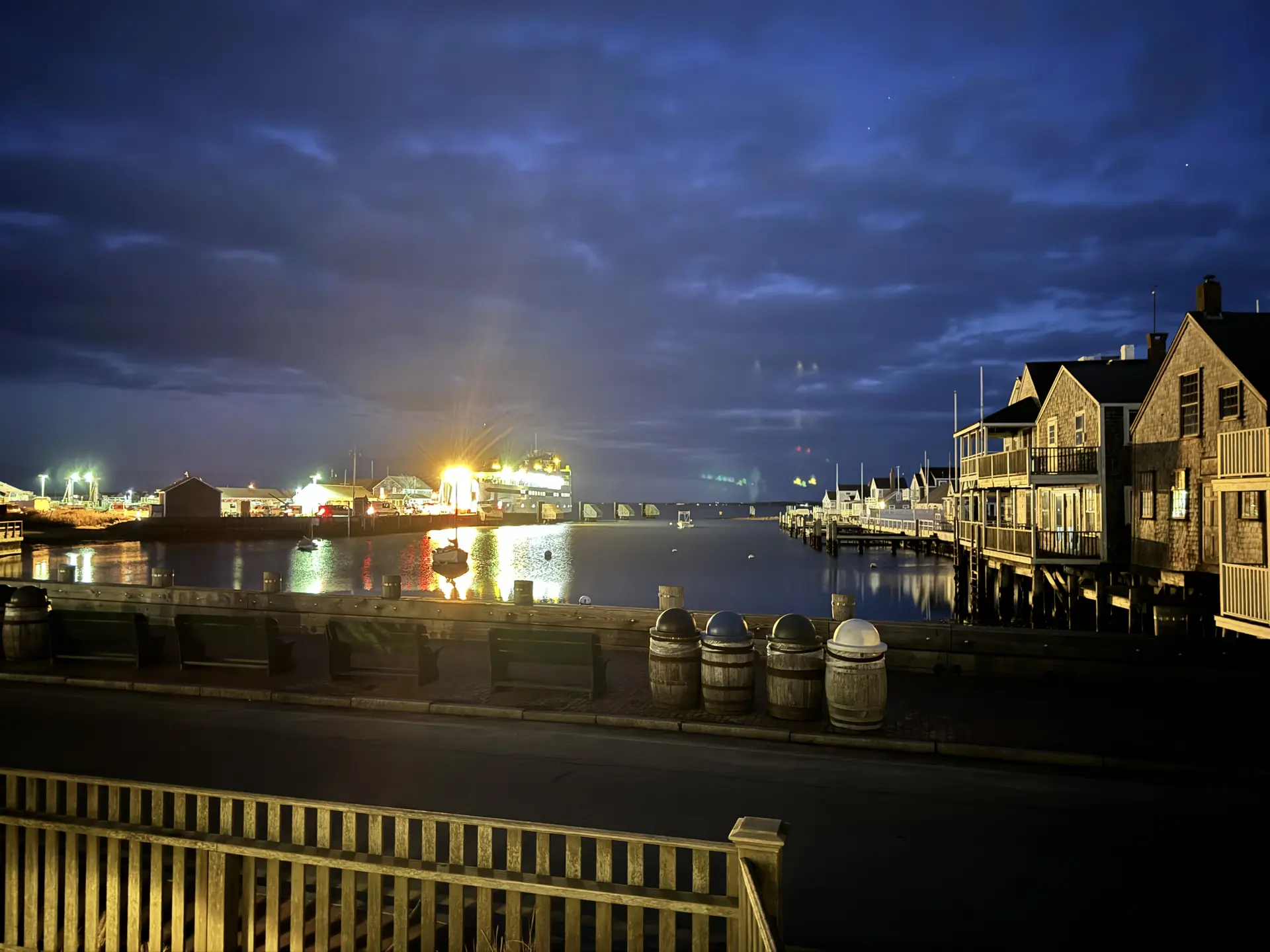 Nantucket Town harbor at night